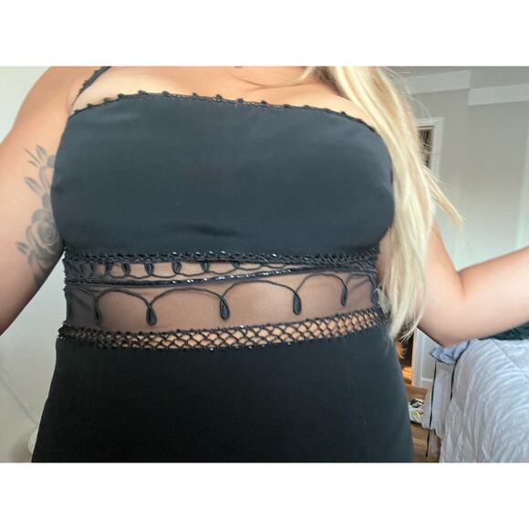 CACHE Vintage Designer Black Cut Out Bodycon Beaded Party Womens Mini Dress 8 - Picture 2 of 9